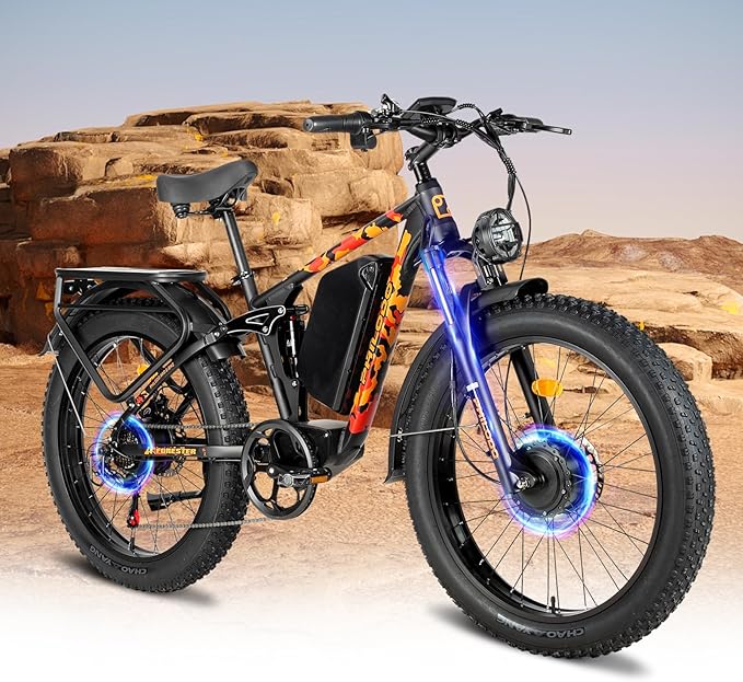 Electric Bike for Adults, 5000W Peak Dual Motor Ebike, 60V 26AH Long Range Dirtbike, 26" Fat Tires for All Terrain Electric-Bicycle, 45MPH-Hunting-Ebike for Off-Road Snow Sand