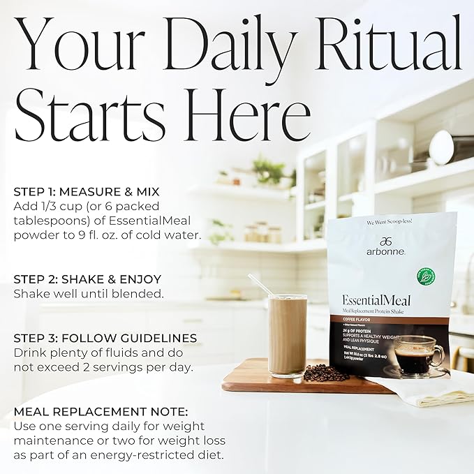 Arbonne EssentialMeal Meal Replacement Shake - Protein Shake, Vegan Protein Powder, Complete Daily Nutrition, Coffee