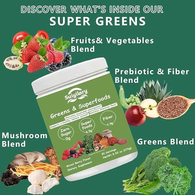 Greens Superfoods Powder for Digestive Health, Sugar Free Super Greens Powder, Spirulina, Chlorella for Bloating & Gut Support, Daily Support for Women, 30 Servings, Mixd Berry