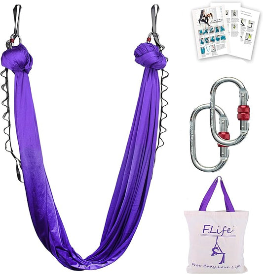 F.Life Aerial Silk Yoga Hammock & Swing for yoga Inversion,Strength training,starter hardware kit