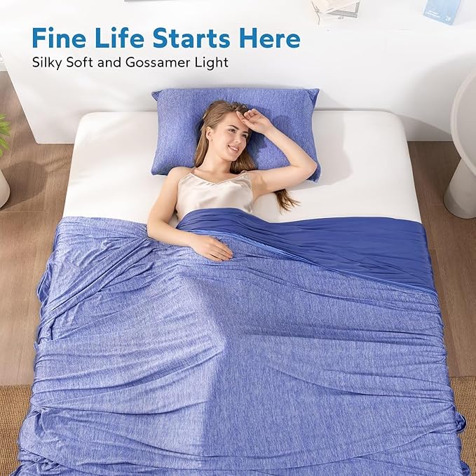 HOMFINE Cooling Blankets for Hot Sleepers - Summer Blanket Thin Lightweight Breathable Soft Double Side Enhanced Cooling for Bed Couch Sofa, Keep Cool for Night Sweats (Dark Blue, 90 x 90 inches)