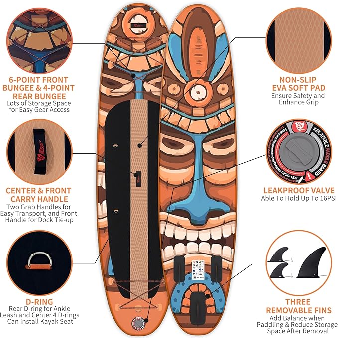 Inflatable Stand Up Paddle Board, 10'x30''x6'' Ultra-Light Paddleboards for All Skill Levels with SUP Accessories, Paddle, Fins, Leash, SUP Pump, Backpack