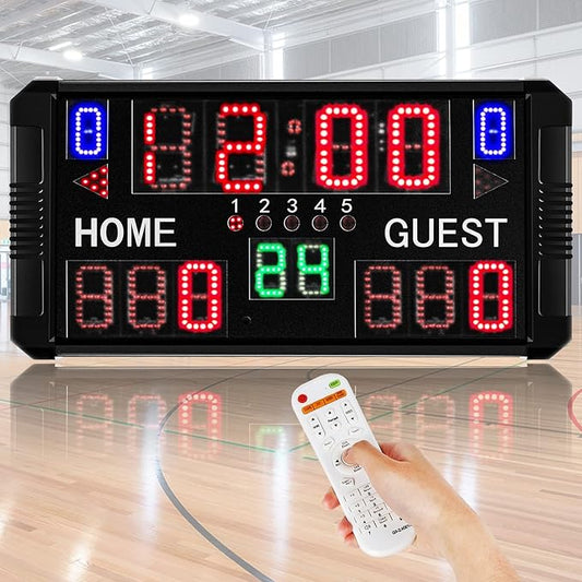 Football Scoreboard Basketball Scoreboard 14/24s Shot Portable Multisport Scoreboard Wall-Mount Digital Electronic Scoreboard for Football Basketball Table Tennis Baseball Soccer Volleyball