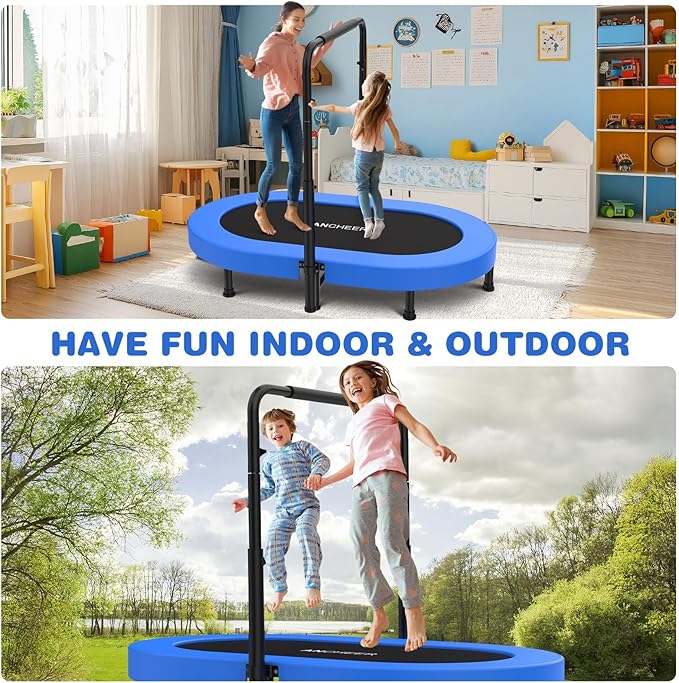 ANCHEER 56" Double Mini Trampoline for Kids, Mini Rebounder with 5-Level Adjustable Handle, Parent-Child Trampoline for Kids, Max Load 220lbs, Fun for Indoor/Outdoor