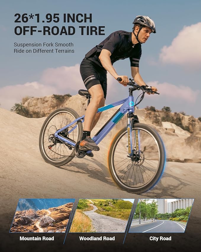 Electric Bike for Adults,36V Built-in Invisible Removable Battery,350W Brushless Motor(Peak 450W) Electric Mountain Bike,26" Tires&Front Fork Suspension,UL Certified 7-Speed