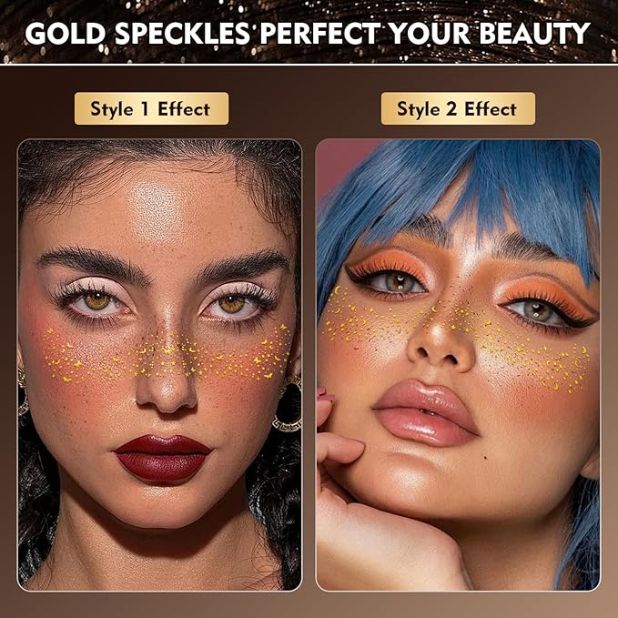 Glitter Freckles Face Tattoo - Gold Sparkle Freckles, Face Glitter Makeup Patches, 4pcs