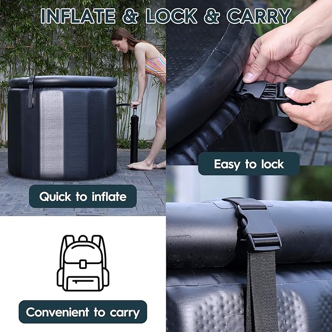 Cold Plunge Tub for Athletes, 100 Gallon Inflatable Ice Bath Tub Water Chiller Compatible, Portable Ice Tubs for Cold Plunge with Insulated Lid for Outdoor & Indoor Recovery