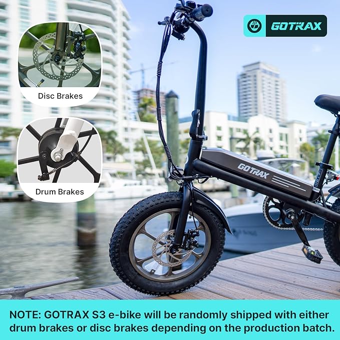 Gotrax S3 Electric Bike, 16x3.0 Fat Tire Electric Bicycle Adults, 750W Peak Motor, Max Range 25 Miles, Up to 20 Mph, Removable Battery, Adjustable Seat, Folding Electric Bike for Adults/Teens 13+