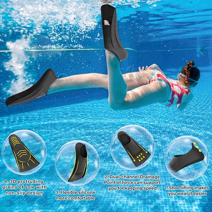 Gintenco Swim Fins, Kids Swim Training Fins for Lap Swimming, Travel Size Flippers with Mesh Bag, Silicone Swimming Fins for Kids Teens Adults Women Men