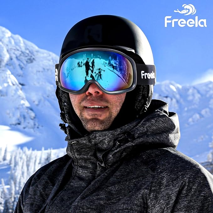 Freela Ski Goggles OTG Men Women, Over Glasses Snow Snowboard Sports Goggles for Adult Youth 100% UV400 Protection Anti Fog