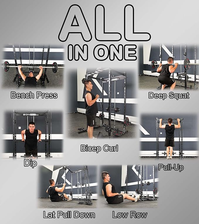 Eonfit E2 Power Cage，1500LB Squat Rack with Cable Crossover System.Multi-Function Power Rack for Home Gum.All-in-One Squat Rack with More Training Attachments