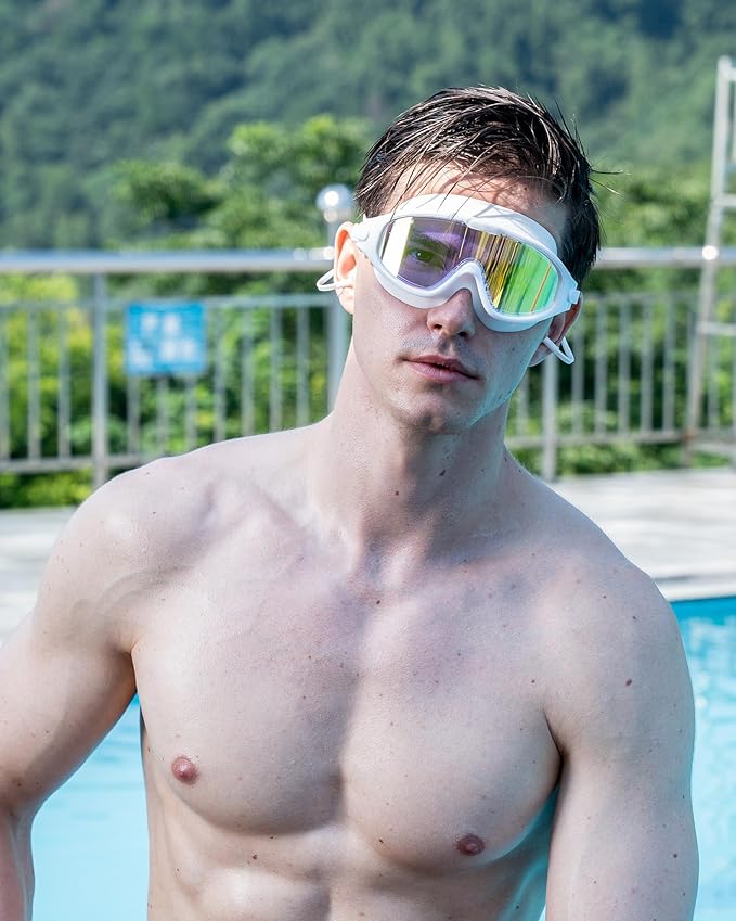 Adult Swimming Goggles,Leak-Proof,Anti-Fog Pool Glasses,Wide View Swim Goggles with Ear Plugs and Nose Clip