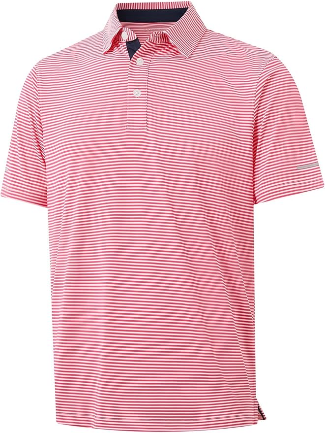 Golf Shirts for Men - Moisture Wicking Short Sleeve Performance Sport Casual Striped Collared Mens Polo Shirt