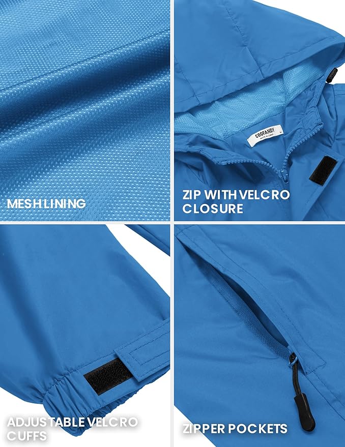 COOFANDY Men's Rain Jacket Waterproof With Hood Lightweight Packable Shell Raincoat Windbreaker For Cycling Golf Travel