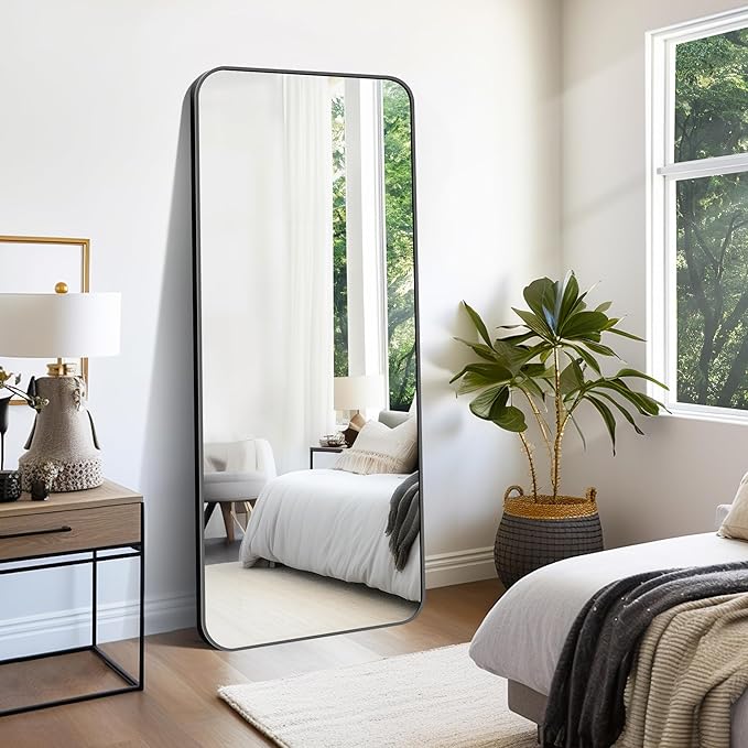 FORBATH Large Bathroom Mirror 72x30 Inches, Black Oversized Wall Mirror for 2 Sinks Aluminum Frame Wall Mounted Rounded Corner Morndern Mirror for Bathroom Bedroom Entryway Living Room