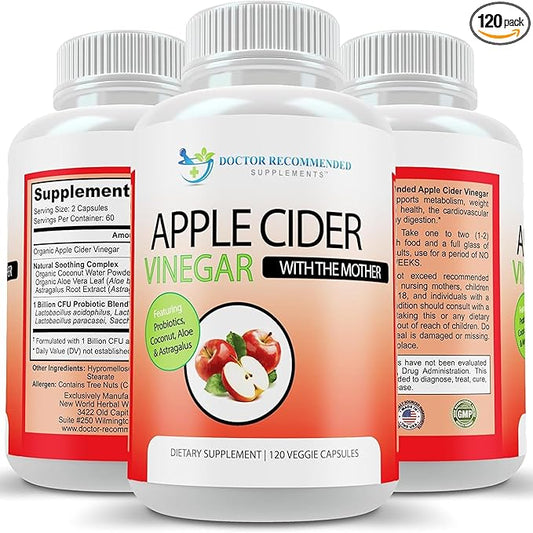 Apple Cider Vinegar Capsules - (120 Veggie Capsules) Organic ACV Supplement with Probiotics - 1500mg per Serving - Supports General Wellness & Digestive Balance - Non-GMO, Made in USA