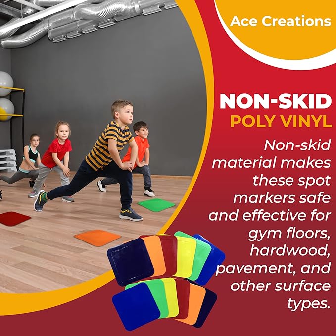 9 Inch Square Poly Vinyl Spot Markers – Training Drills with School Gyms, Sports Teams, Track and Field, Basketball, Football, Soccer, Baseball, Preschool, Kindergarten – Set of 12