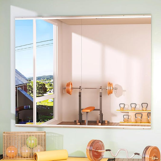 Hasipu Home Gym Mirror 48" L x 30" W - 2PCS Large Full Body Mirror for Yoga, Wall-Mounted Mirrors for Fitness, Garage, Dance Studio, 0.16in Tempered Glass Frameless