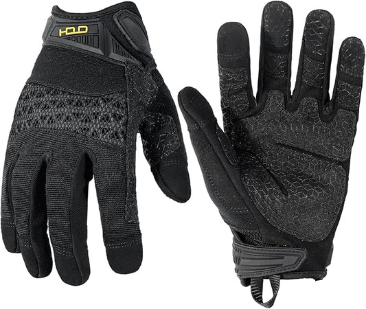 HANDLANDY Mens Work Gloves Touch screen, Utility Mechanic Gloves, Flexible Breathable Fit- Padded Knuckles & Palm