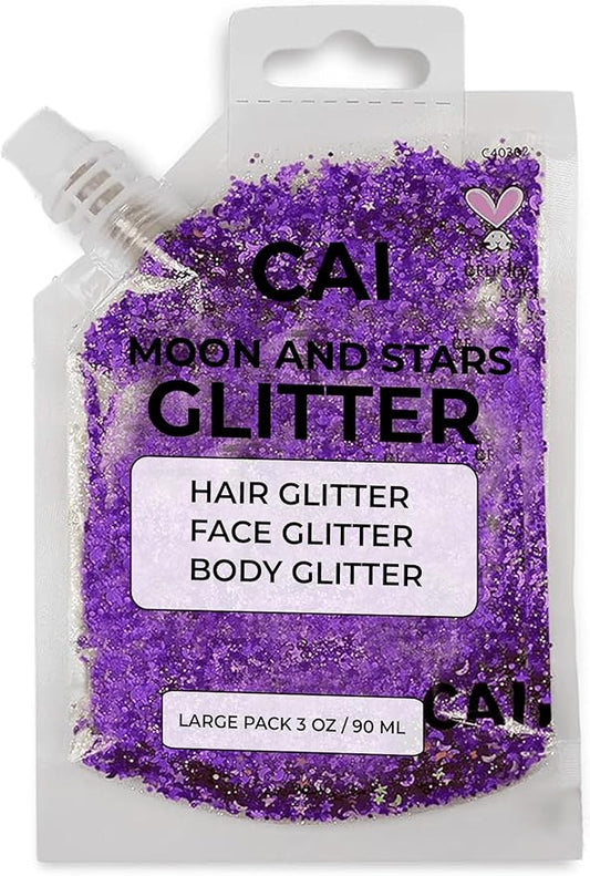 Hair Glitter Gel – Body Glitter for Kids and Women – Iridescent Holograph Cosmetic-Grade Gel w/Moon & Stars for Hair, Body & Face, Applies Smoothly w/o Glue & Washes Off Easily, 3 Oz - Violet 1Pack