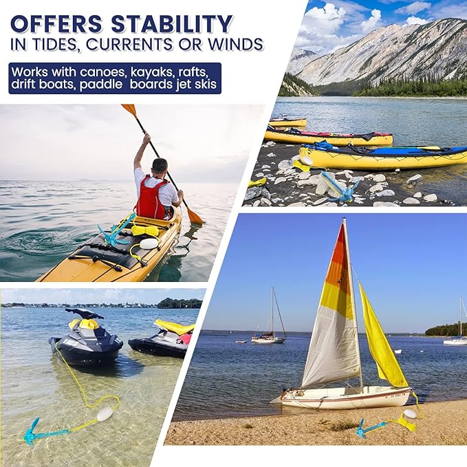 Dreizack Kayak Anchor Kit, 3.5 lb Folding Grapnel Boat Anchor Trolley Accessories with 40ft Rope and PVC Buoy for Fishing Kayaks SUP Paddle Boards Canoes Jet Ski PWC Inflatable Small Boats