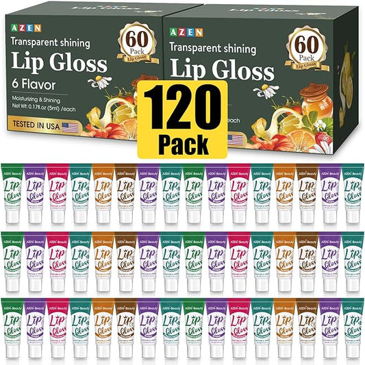 AZEN 120 Pack Lip Gloss Set, Clear Lip Gloss Bulk, Lip Oil for Dry Cracked Lips Moisturizing Hydrating Nourishing with Vitamin E