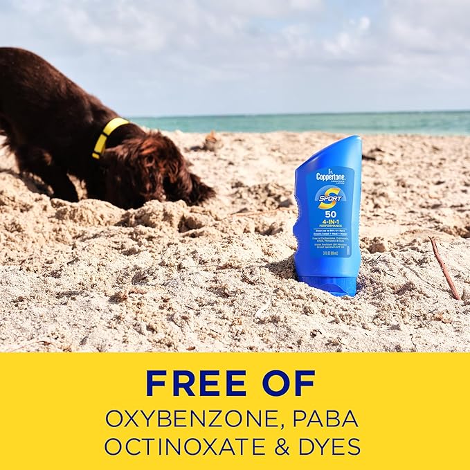Coppertone Sport Sunscreen Lotion SPF 50, Sweat, Heat and Water Resistant Sunblock, Lightweight, Oxybenzone Free, Travel Size Sunscreen Bulk Pack, 3 Fl Oz Bottle, Pack of 6