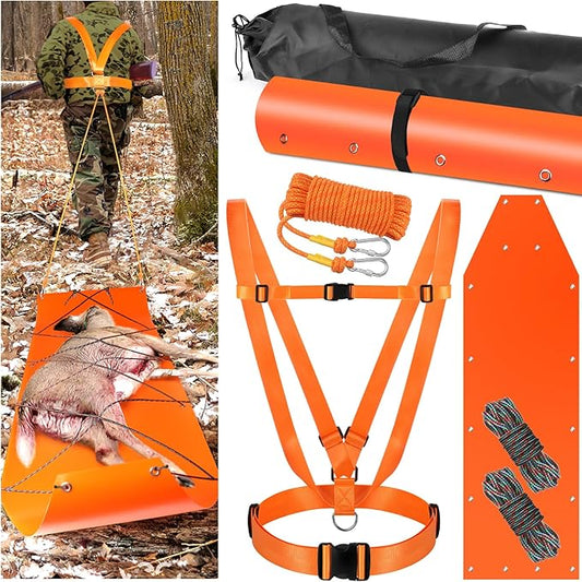 Deer Drag Sleds Set,Deers Drag Harness and Drag Sleds with Heavy Duty Deer Drag Strap Rope Elastic Tying Belt Storage Bag and 2 Tying Ropes Hunting Equipment for Deers Hauling Elk Turkey Game Animals