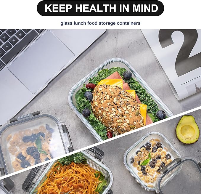 Glass Food Storage Containers with Lids Airtight, Glass Meal Prep Containers for Lunch, Glass Container Set, BPA Free（20 Pieces）