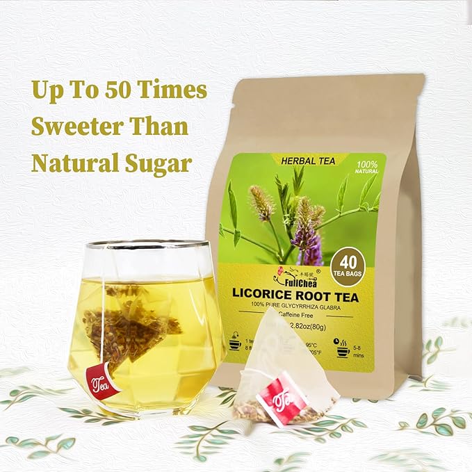 FullChea - Licorice Root Tea Bag, 40 Teabags, 2g/bag - Premium Licorice Root - Non-GMO - Naturally Caffeine-free Herbal Tea - Aid in Digestion & Promote Respiratory Health