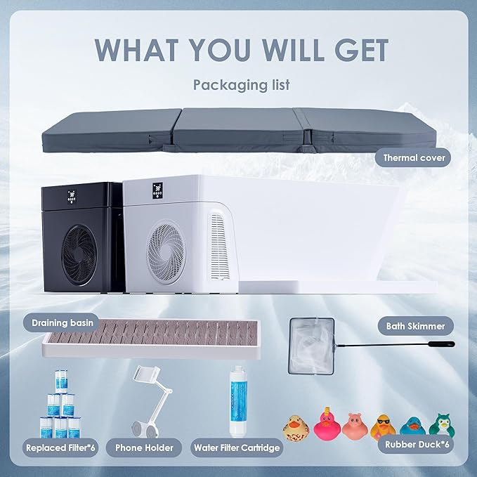 Deeptime Smart Cold Plunge Tub with Basin, Built-in Chiller (Down to 38 °F) – Smartphone Controlled, Whisper-Quiet, Spacious Design for Full-Body Recovery & Cold Therapy,White