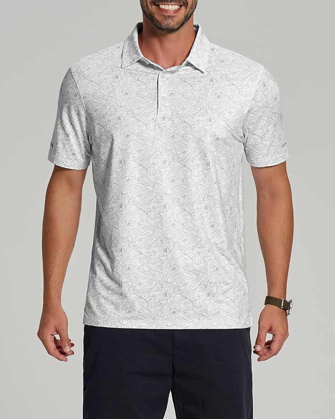 Golf Shirts for Men - Moisture Wicking Short Sleeve Performance Sport Casual Striped Collared Mens Polo Shirt