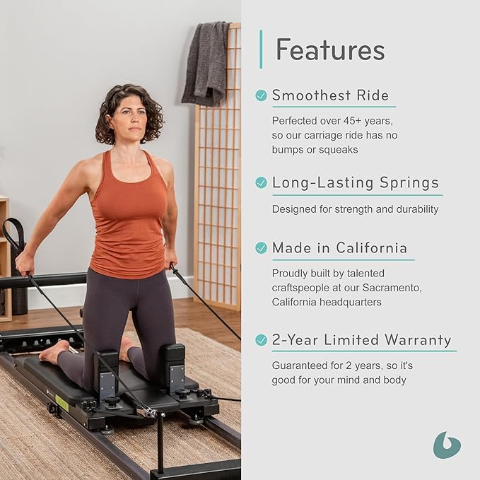 Balanced Body Metro IQ Pilates Reformer with Wheels, Pilates Exercise Equipment, Workout Equipment for Home or Studio, Black Upholstery