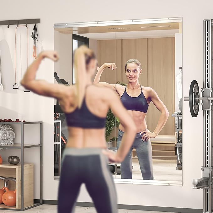 Hasipu Home Gym Mirror 55" L x 24" W - 2PCS Large Full Body Mirror for Yoga, Wall-Mounted Mirrors for Fitness, Garage, Dance Studio, 0.16in Tempered Glass Frameless