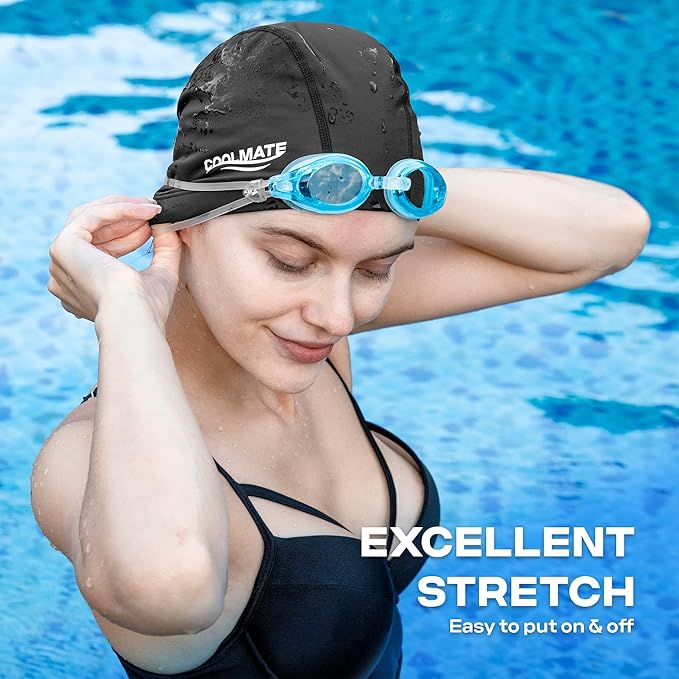 COOLMATE Fabric Swim Cap for Adult Women Men Kid 3 4 6 8 14 16, Silicone Water Resistant Layer, Cloth Swim Cap Gifts for Swimmers, Lightweight for Pool, Lap Swimming (1 pc)