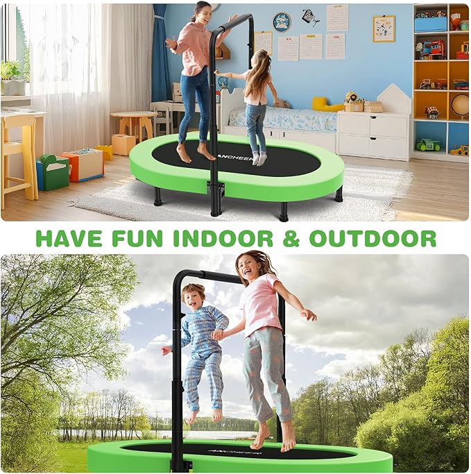 ANCHEER 56" Double Mini Trampoline for Kids, Mini Rebounder with 5-Level Adjustable Handle, Parent-Child Trampoline for Kids, Max Load 220lbs, Fun for Indoor/Outdoor