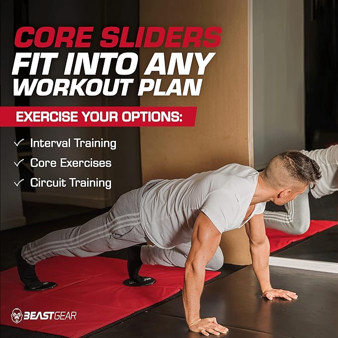 Core Sliders by Beast Gear – Double Sided Gliding Discs for Abdominal Exercises - Carpet and Hard Floors