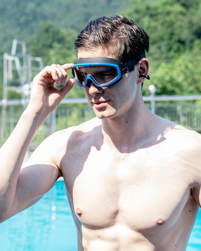 Adult Swimming Goggles,Leak-Proof,Anti-Fog Pool Glasses,Wide View Swim Goggles with Ear Plugs and Nose Clip
