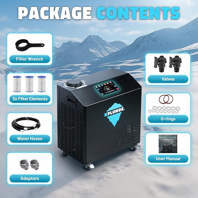 All-In-One Cold Plunge Chiller for Ice Bath | Gale Series 3/4 HP Water Chiller and Heater with WiFi, App and Touch Control, Ozone, Water Filter, Chiller for Indoor/Outdoor Use - Black