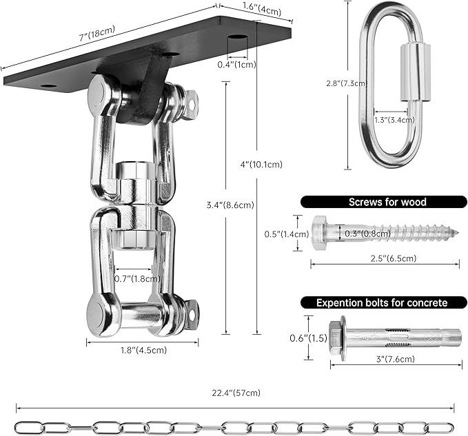 Heavy Bag Hanger,Punching Bag Mount Hanger Bracket,Ceiling Mount Hook 360°Rotation Wood Beam Holder Body Weight Strength Training Systems,Suitable for Swings and sandbags(900 LB Capacity)