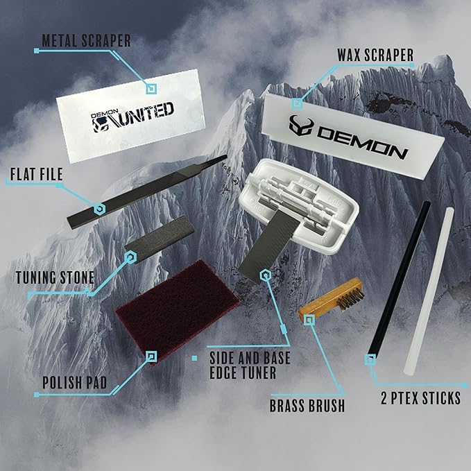 Demon Complete Ski Tune Kit with Wax and Brush Kit- Snowboard Tuning Kit Also Includes Made in USA Wax
