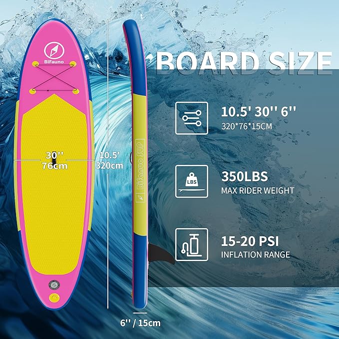 Inflatable Stand Up Paddle Board with SUP Accessories & Backpack. Paddle Boards for Adults. Non-Slip Deck, Wide Stance, Bottom Fin, Double Action Pump.