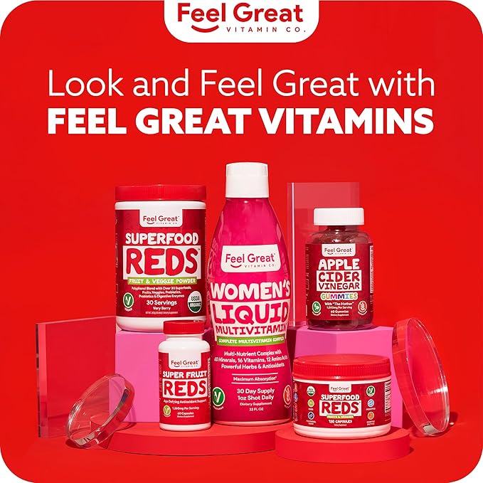 Feel Great Organic Superfood Reds Powder Packed with Beet Root Powder | Digestive Support Including Bloating Relief | Fruit and Veggie Polyphenols Supplement.