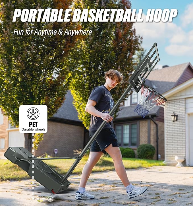Basketball Hoop Outdoor, 4.4-10 ft Adjustable Height, Portable Basketball Hoop Goal System for Kids Teens and Adults, Weather-Resistant Heavy Base and 45 Inch Shatterproof Backboard