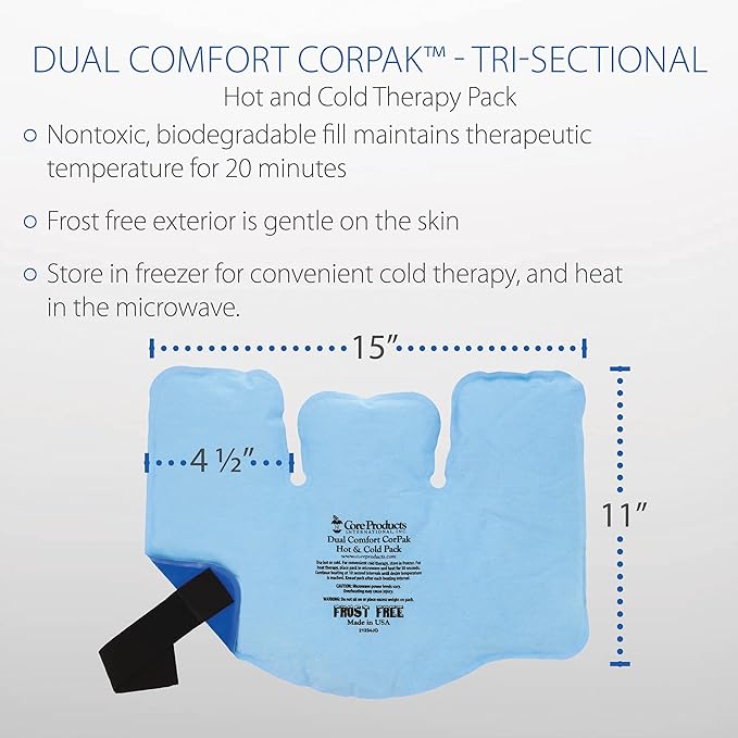 Core Products Dual Comfort CorPak - Reusable hot/Cold Pack for Knee, Back, Shoulder, or Ankle Pain; Use hot or Cold; Made in USA - Size: 11" x 15"