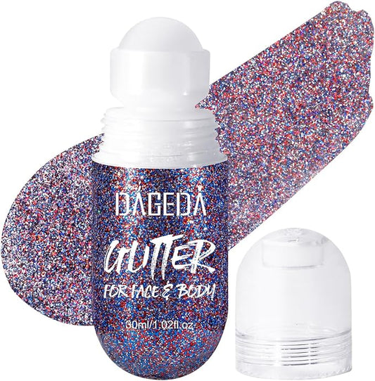 DAGEDA Red White and Blue Body Glitter Gel, Roll-on Face Glitter for USA Pride Day, 4th of July Women Costume Accessories,Patriotic Glitters President's Day, Holographic Festival Makeup