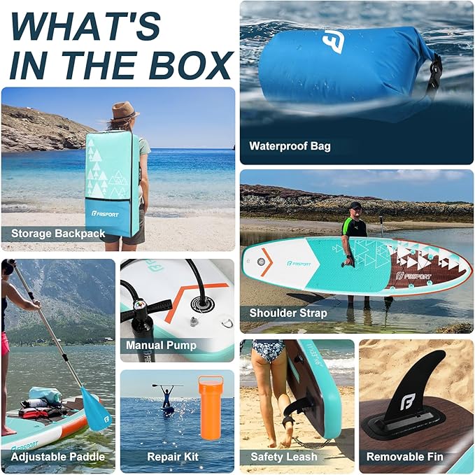 FBSPORT 11' Premium Stand Up Paddle Board, Yoga Board with Durable SUP Accessories & Carry Bag | Wide Stance, Surf Control, Non-Slip Deck, Leash, Paddle and Pump for Youth & Adult