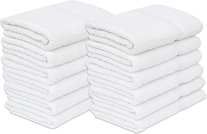 GOLD TEXTILES 48 White Economy Bath Towels Bulk (24x48 Inch) Cotton Blend for Softness-Commercial Grade Easy Care