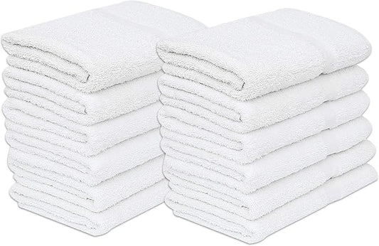 GOLD TEXTILES 12 White Economy Bath Towels Bulk (24x48 Inch) Cotton Blend for Softness-Commercial Grade Easy Care