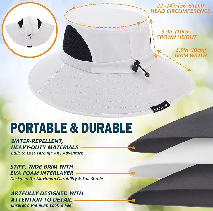 EINSKEY Wide Brim Sun Hat, UPF 50+ UV Protection Waterproof Packable Bucket Hat for Men & Women, Fishing Hiking Beach Garden